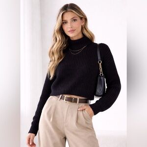 H&M Cotton Blend Knit Sweater, Mock Turtleneck, Black, Small